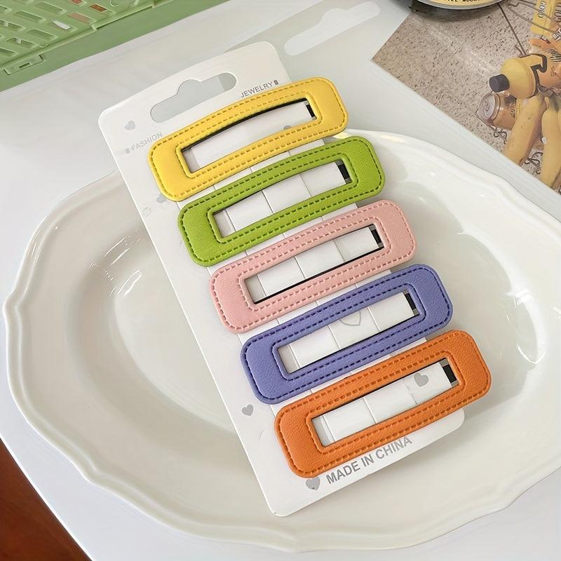 5pcs PU Leather Hair Clip Snap Clip Side Hair Bang Braids Women Girls Sweet