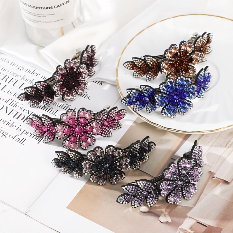 Rhinestone Flower Hair Clip Colorful Barrette Hair Accessories For Women