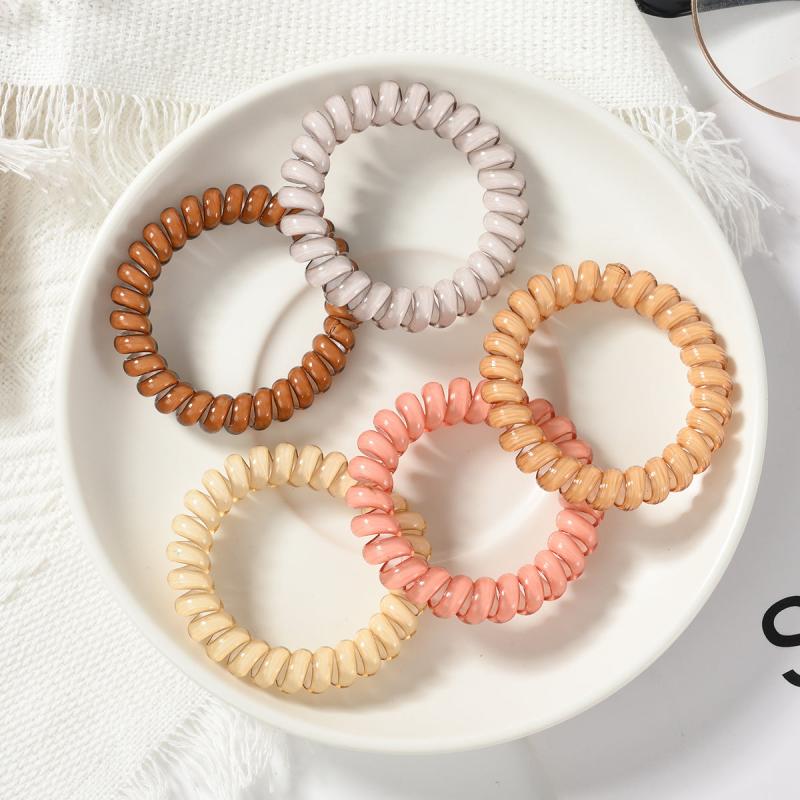 5pcs Spiral Hair Ties Plastic Elastics No Crease Coil Telephone Cord Small