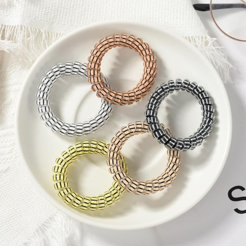 5pcs Spiral Hair Ties Plastic Elastics No Crease Coil Telephone Cord Small