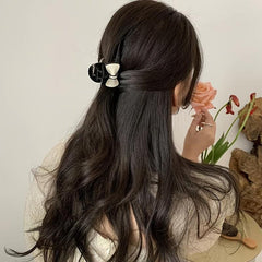 Bow Decor Hair Claw Two tone Banana Clip Hairgrip