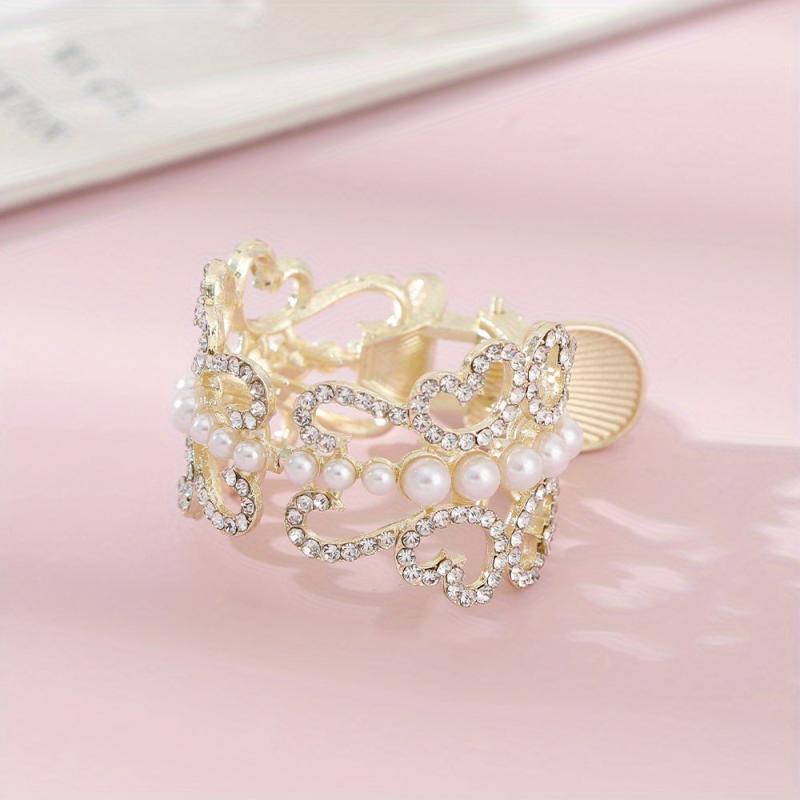 Rhinestone & Pearl Hair Claw Banana Clip Bridal Wedding Headwear