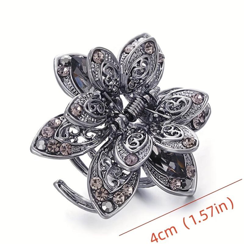 3pcs Flower Small Hair Claw Rhinestone Decor Hair Claw Clip