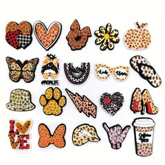 20pcs Leopard Print Shoe Charms for Clogs Sandal Decoration DIY Shoe Buckle