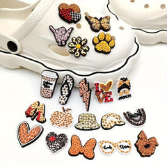 20pcs Leopard Print Shoe Charms for Clogs Sandal Decoration DIY Shoe Buckle
