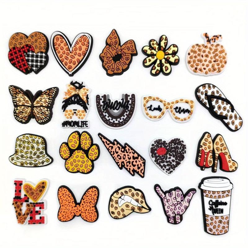 20pcs Leopard Print Shoe Charms for Clogs Sandal Decoration DIY Shoe Buckle