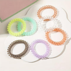 7pcs Resin Spiral Hair Tie Solid Coil Hair Ring