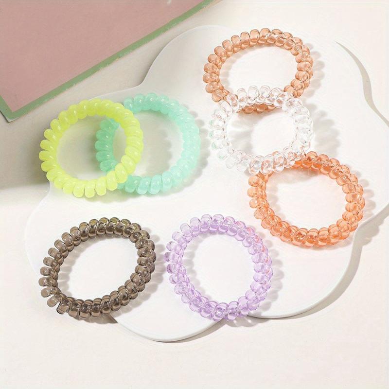 7pcs Resin Spiral Hair Tie Solid Coil Hair Ring