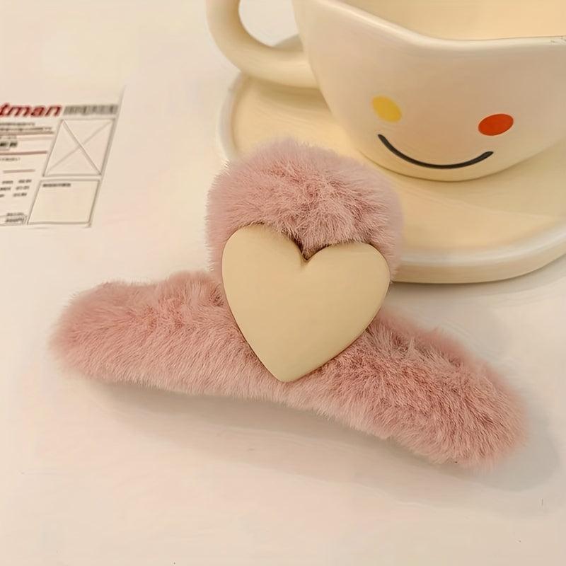 Plush Love Heart Hair Claw Clip Non Slip Strong Hold Grip Hair Jaw Clip