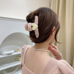 Plush Love Heart Hair Claw Clip Non Slip Strong Hold Grip Hair Jaw Clip