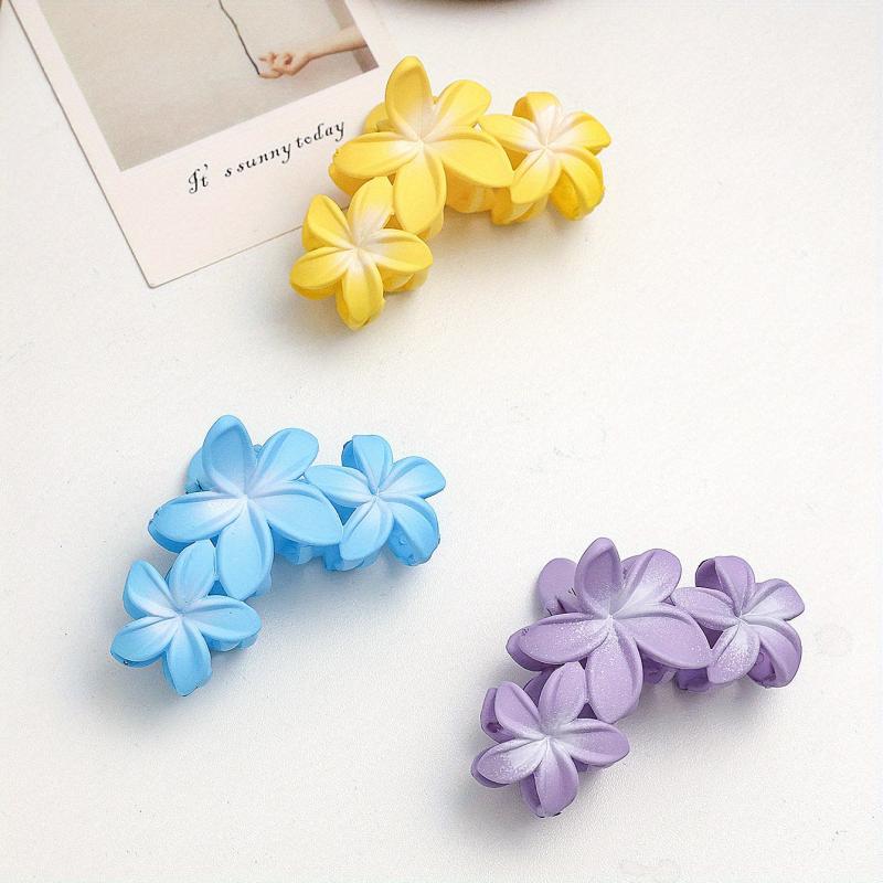 Hawaiian Flower Hair Claw Frangipani Ponytail Holder Shark Claw