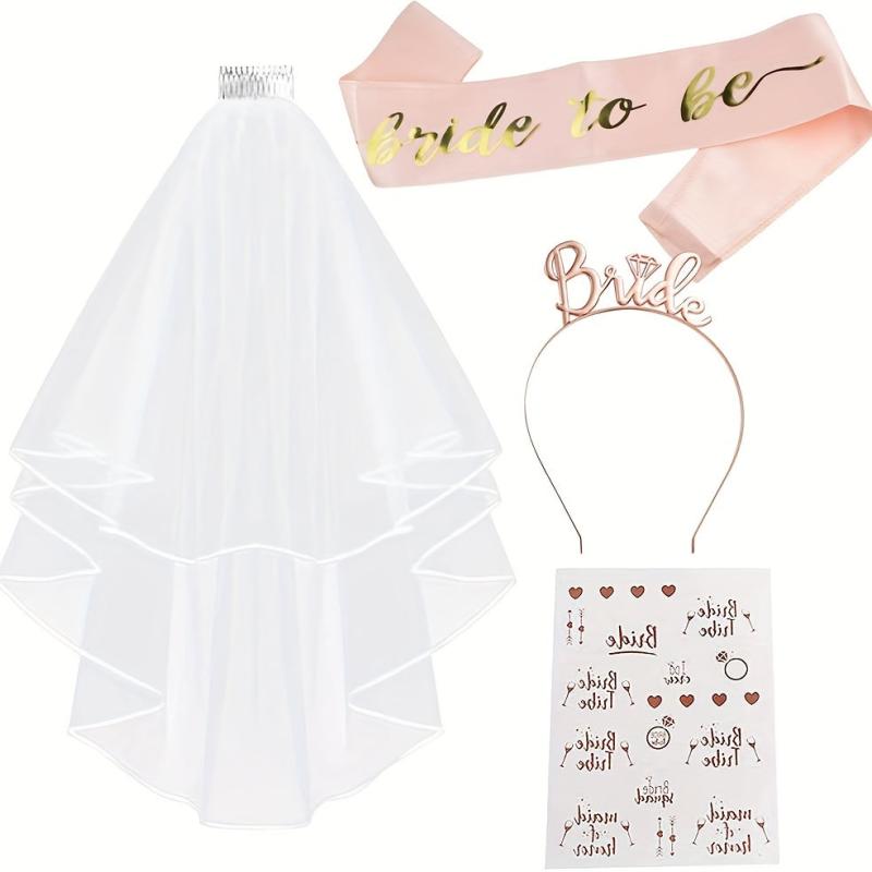 Bride To Be Sash Veil Comb Head Hoop Tattoos Bachelorette Night Party