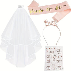 Bride To Be Sash Veil Comb Head Hoop Tattoos Bachelorette Night Party