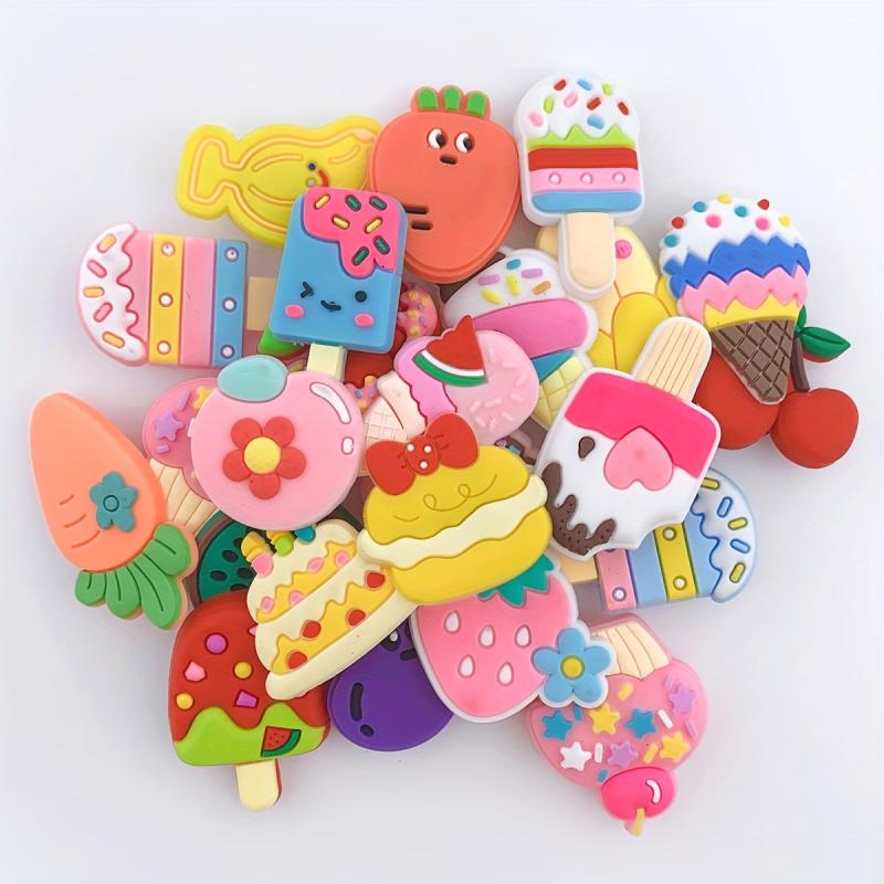 25pcs Cartoon Ice Cream Shoe Charm Cake Strawberry Clogs DIY Decoration