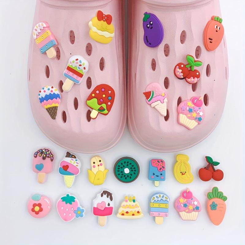 25pcs Cartoon Ice Cream Shoe Charm Cake Strawberry Clogs DIY Decoration