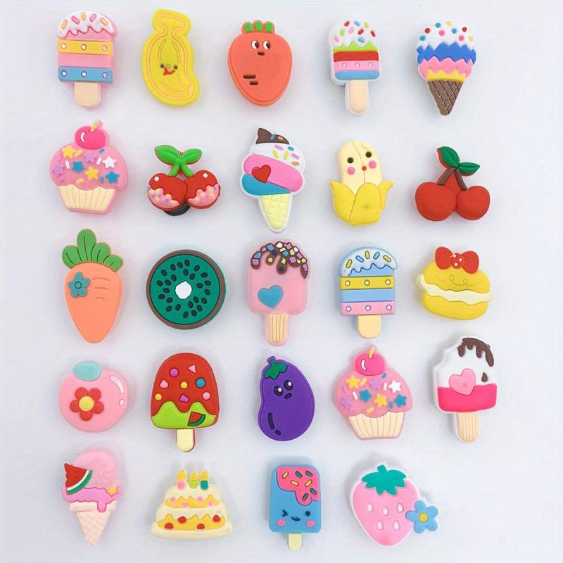 25pcs Cartoon Ice Cream Shoe Charm Cake Strawberry Clogs DIY Decoration