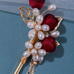 Faux Pearl Flower Hairpin Rose Hair Stick Ponytail Holder Hair Accessories