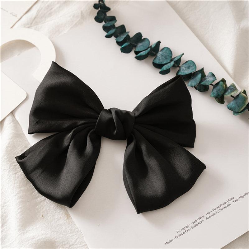Big Satin Solid Bow Hair Clips Women Barrettes