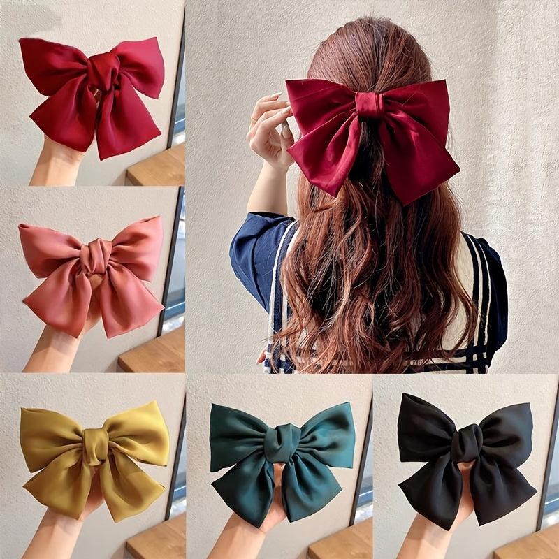 Big Satin Solid Bow Hair Clips Women Barrettes