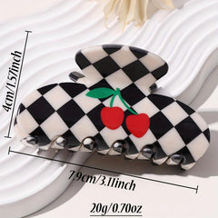 Acrylic Checkered Hair Claw Cherry Pattern