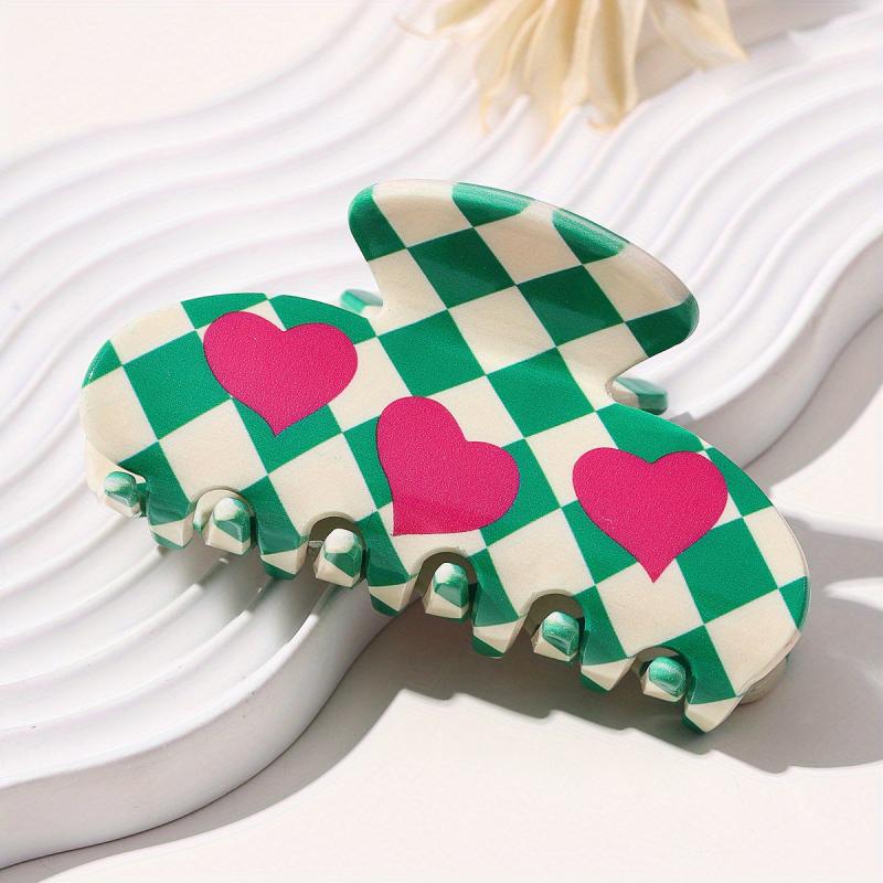 Acrylic Checkered Hair Claw Cherry Pattern