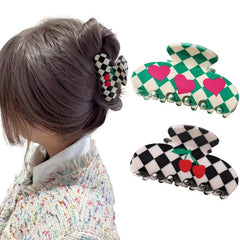 Acrylic Checkered Hair Claw Cherry Pattern