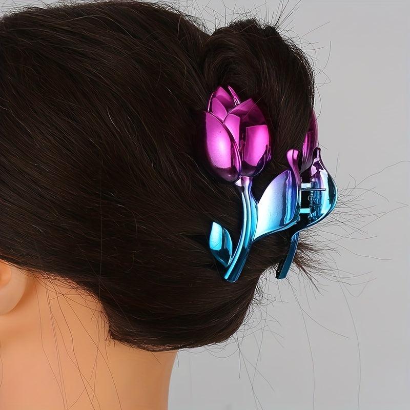 Gradient Holographic Hair Claw Rose Shaped Hair Claw Clip For Women Girls