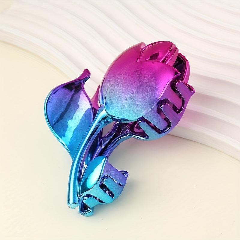 Gradient Holographic Hair Claw Rose Shaped Hair Claw Clip For Women Girls