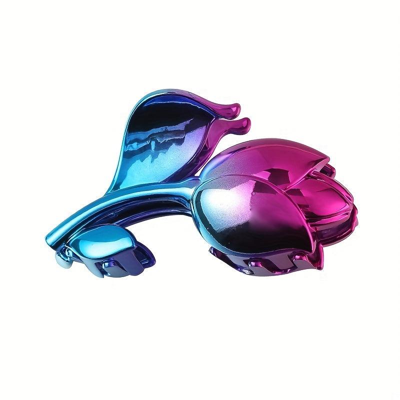 Gradient Holographic Hair Claw Rose Shaped Hair Claw Clip For Women Girls