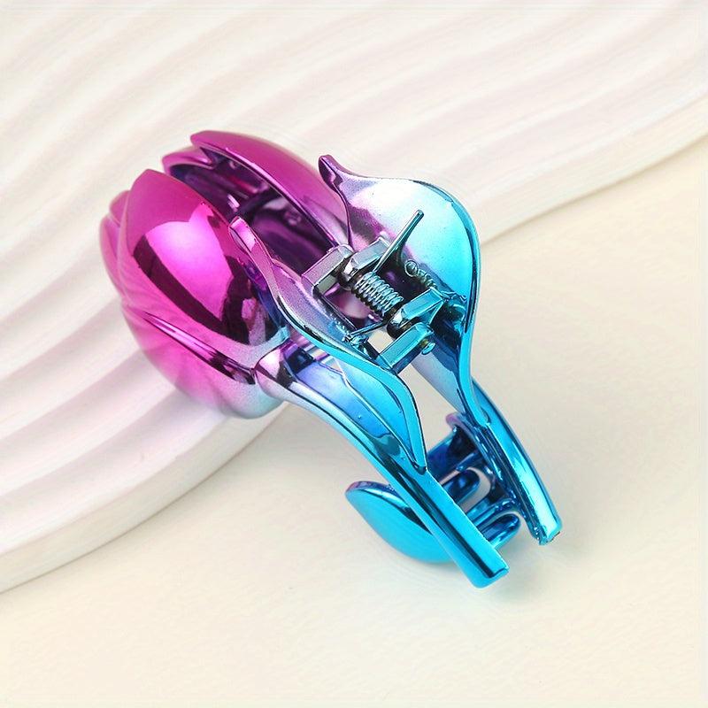 Gradient Holographic Hair Claw Rose Shaped Hair Claw Clip For Women Girls