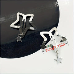 2pcs Y2K Hair Clips Silvery Snap Clips with Moon Butterfly Star Pendant