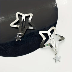2pcs Y2K Hair Clips Silvery Snap Clips with Moon Butterfly Star Pendant