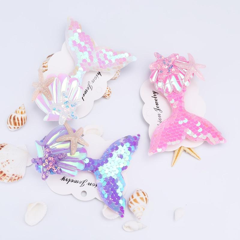 Mermaid Tail Hair Clip Pin Sequins Fish Tail Hairpin Starfish Shell Hair Accesso