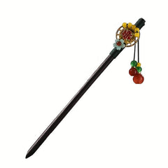 Chinese Style Floral Hairpin Wooden Hair Stick Ponytail Holder