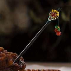 Chinese Style Floral Hairpin Wooden Hair Stick Ponytail Holder