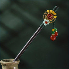 Chinese Style Floral Hairpin Wooden Hair Stick Ponytail Holder