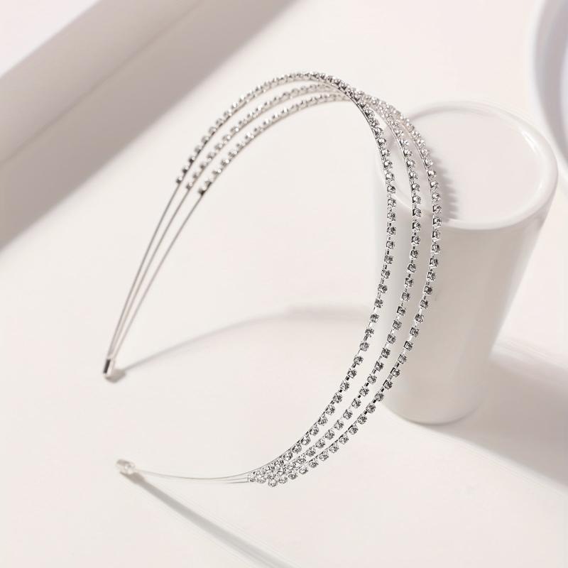 Three Layered Rhinestone Headband Metal Headdress for Wedding