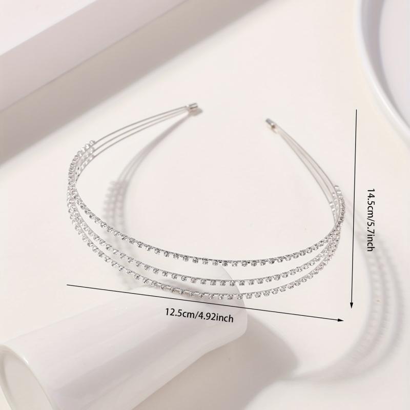 Three Layered Rhinestone Headband Metal Headdress for Wedding