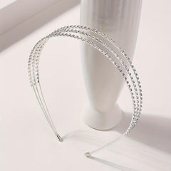 Three Layered Rhinestone Headband Metal Headdress for Wedding