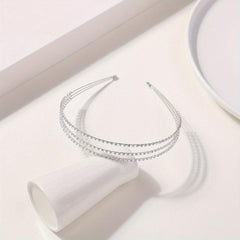 Three Layered Rhinestone Headband Metal Headdress for Wedding