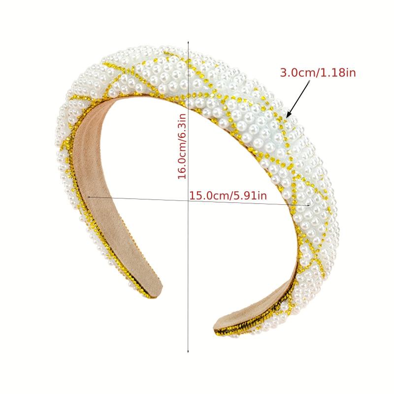 Plaid Headband Faux Pearl Sponge Padded Headdress