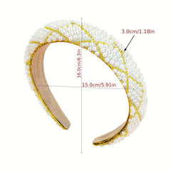 Plaid Headband Faux Pearl Sponge Padded Headdress