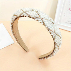 Plaid Headband Faux Pearl Sponge Padded Headdress