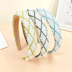 Plaid Headband Faux Pearl Sponge Padded Headdress