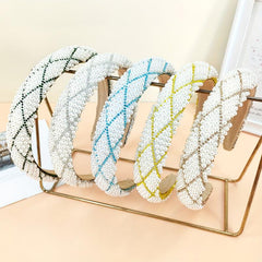 Plaid Headband Faux Pearl Sponge Padded Headdress