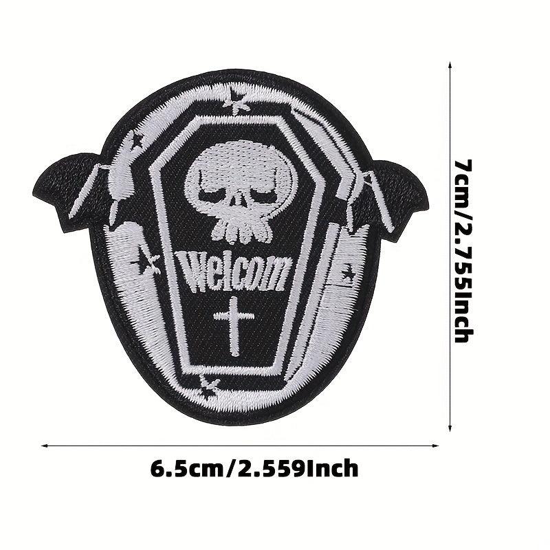 6pcs Halloween Punk Style Skull Cloth Stickers Embroidered Cloth Stickers