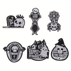 6pcs Halloween Punk Style Skull Cloth Stickers Embroidered Cloth Stickers