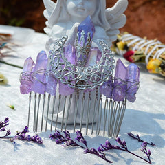 Raw Crystal Quartz Mermaid Hair Comb Natural Stones Accessories