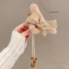 Plush Bow Tassel Hairpin Claw Clip Back Head Grab Clip Female Hairpin