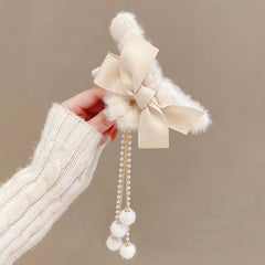 Plush Bow Tassel Hairpin Claw Clip Back Head Grab Clip Female Hairpin